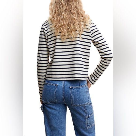 Mango Navy and Cream Striped Cardigan - Picture 2 of 4